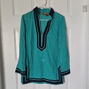 Tory Burch Teal Top with Black Accents